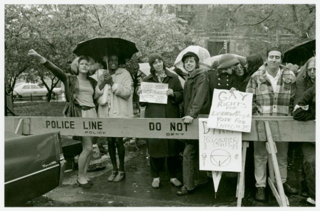 Sylvia Rivera and Marsha P. Johnson (far left) via Transgriot