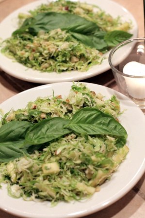 raw brussel sprout salad and basil