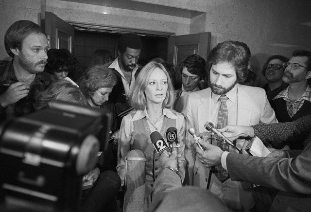 Press Interviewing Marilyn Barnett at Courthouse