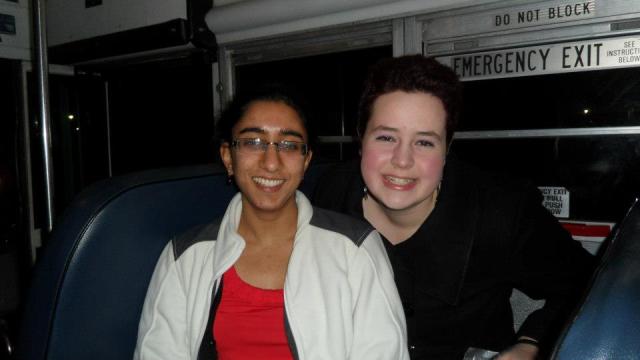 Alisha and I on the bus to Swarthmore College's Yule Ball!