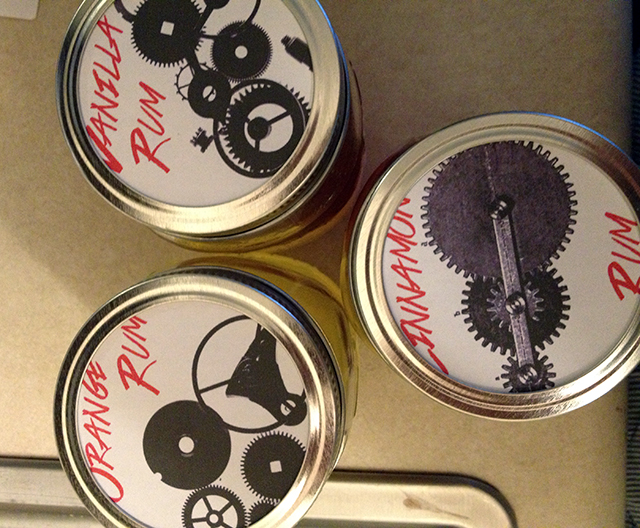 Shot from above of jar lids that have been decorated and labeled