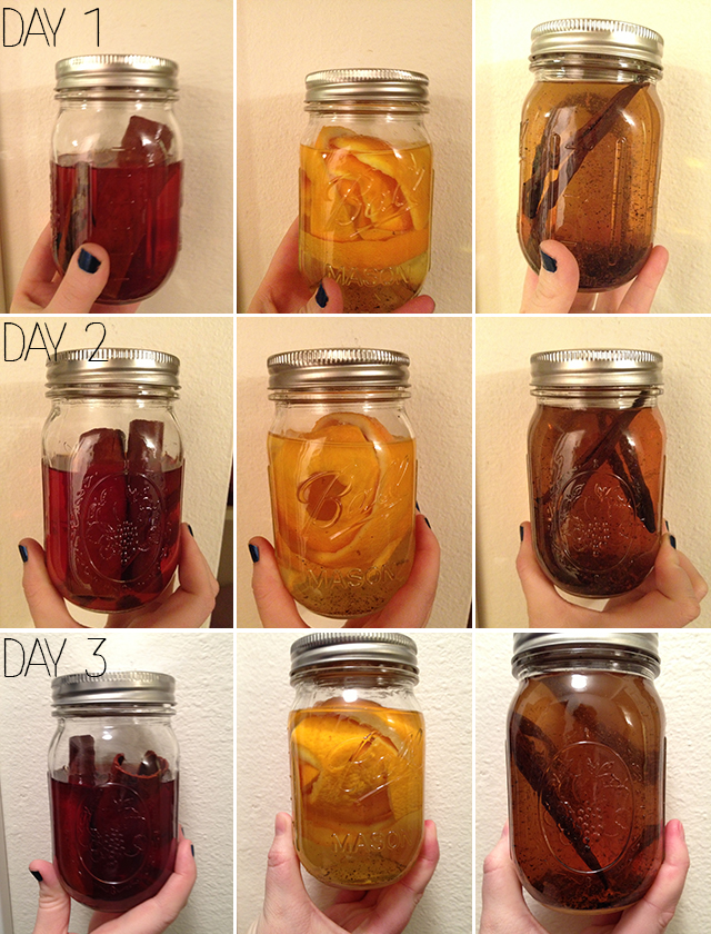 A diagram of the infusions in jars progressing From Day One, Day 2 to Day 3