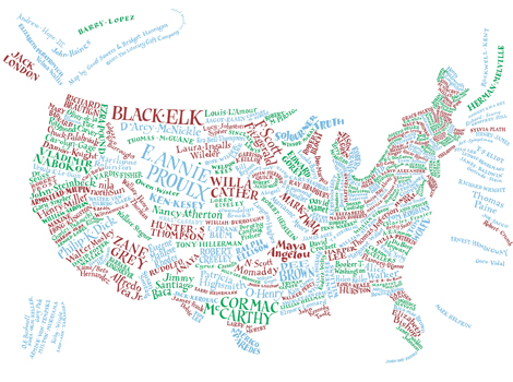 INTELLIGENT LIFE NOV/DEC 2012 Map of writers in the shape of America