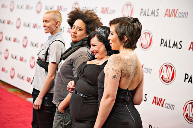 Jiz Lee, Sine Louise, Courtney Trouble and Tina Horn at the AVN 2012. photo: Jeff Koga. via Jiz Lee's website
