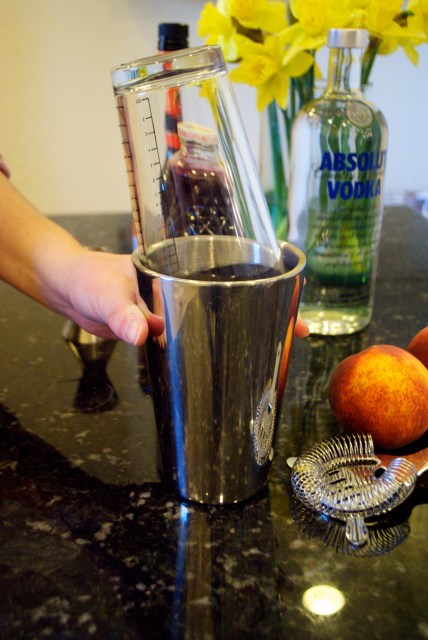 Give the glass on top a good whack to create a seal, otherwise you will be covered in cranberry juice.