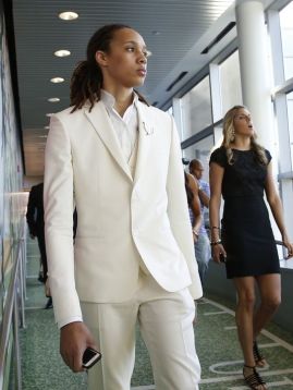Brittney Griner (L) and Elena Delle Donne (C) at the main ESPN Campus in preparation for tonight WNBA Draft. ((Photo: David Butler II, USA TODAY Sports)
