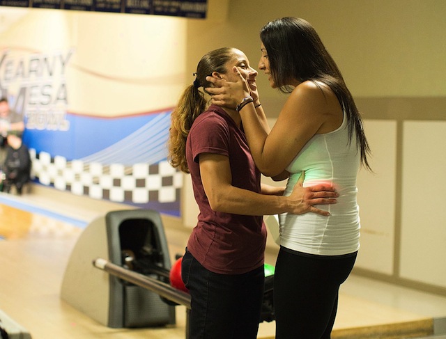 Carmouche and her girlfriend, Elisa Lopez, being adorable in a bowling alley. You're welcome/I'm sorry. via UFC