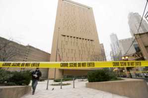 crime scene tape around the Chicago MCC after two inmates escaped
