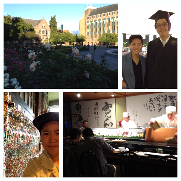 U of Washington, me and my brother, Pike Place's wall of gum, sushi!