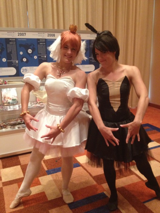 Cosplayers as Princess Tutu and Princess Kraehe