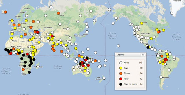 THE WORLD ATLAS OF LANGUAGE STRUCTURE'S MAP OF GENDERED LANGUAGE DISTRIBUTION BY NUMBER OF GENDERS