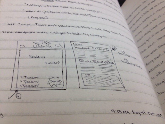 This true-life selection from my erstwhile journal features a proposed layout for the high school newspaper.