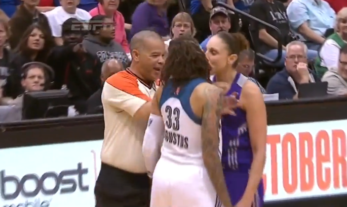 Diana Taurasi Kisses Seimone Augustus During WNBA Conference Finals
