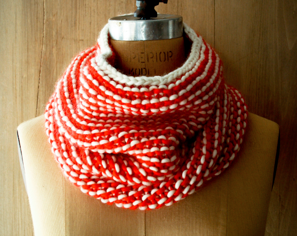 Knitting this scarf on circular needles is super quick and easy and the result is beautiful.  via {Purl Bee}