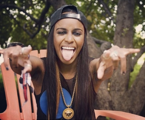 Angel Haze poses for the camera, tongue out