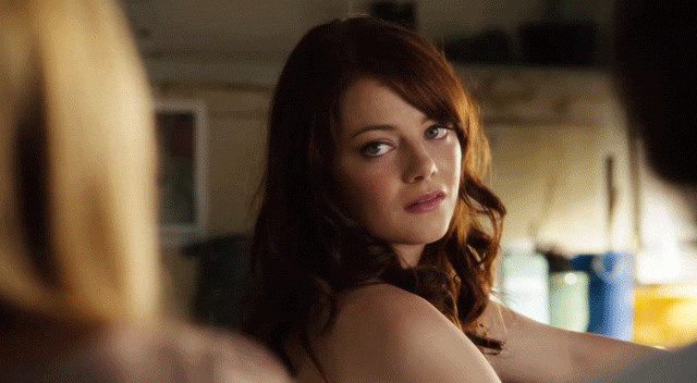 Emma Stone gives a sarcastic thumbs up