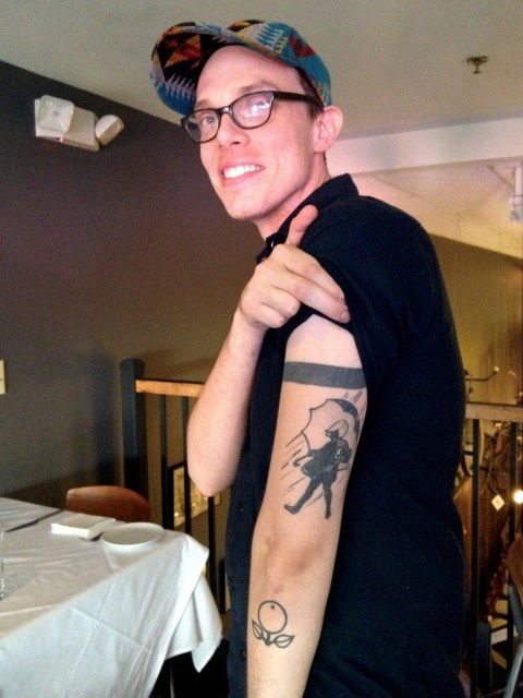 Chef Matt showing off his Morton Salt tattoo. 