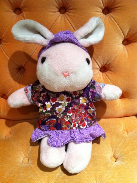 My mom is awesome and made a kuspuk (an Alaska Native overshirt) for my childhood stuffed animal, Pink Bunny.