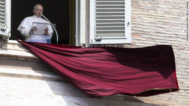 Pope Francis during his Sunday Angelus address at St. Peter's Square in April. Via CNN.