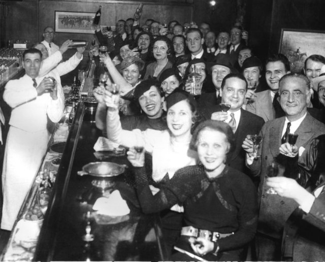 Chicagoans celebrate the repeal of Prohibition at the Congress Hotel, 1933. via KPBS