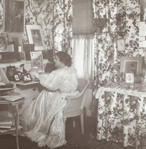 Interior designer Elsie de Wolfe in the sitting room of the home she shared with her partner Bessie Marbury. The two were kind of the original lesbian power couple.