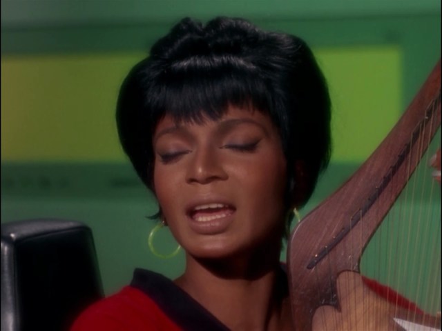 Uhura rockin' it on the Vulcan lyre.