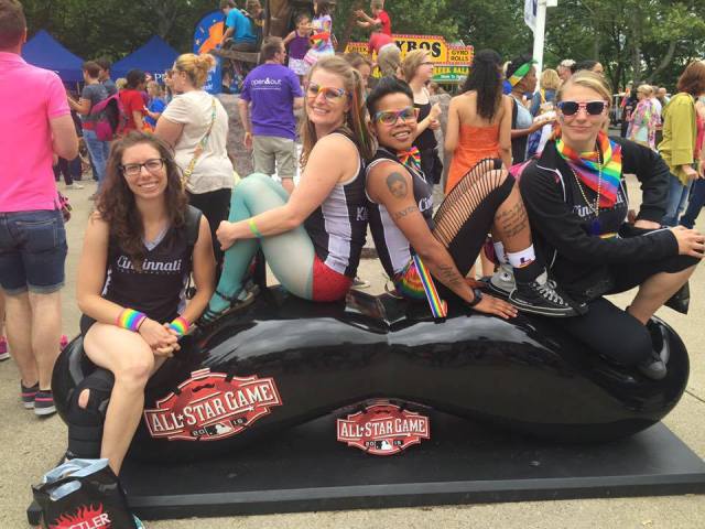 Some of the Cincinnati Rollergirls at Cincinnati Pride 2015.