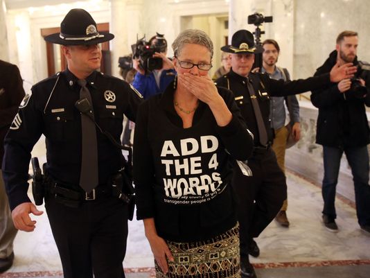 Nicole LeFavour being arrested at an earlier protest via magicvalley.com