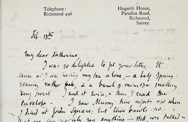 I spy at least two dashes in the opening of this letter to Katherine Mansfield from Virginia Woolf. (Via Smith College) 