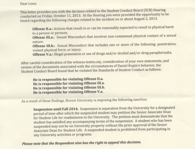 Lena forwarded the official documents sent to her in response to her student conduct board hearing