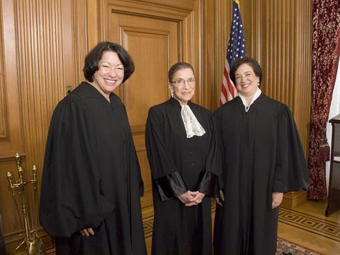 Justices Sonia Sotomayor, Ruth Bader Ginsburg and Elena Kagan await Kagan's Investiture Ceremony at the. By Steve Petteway, Supreme Court, via AP