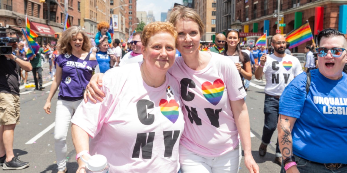 Christine Marinoni & Cynthia Nixon attend 49th annual New York pride parade along 7th avenue