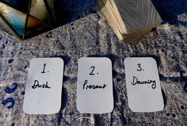 1. Dusk / 2. Present / 3. Dawning.  Via littleredtarot.com