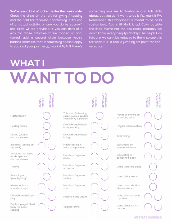 You Need Help Here Is A Worksheet To Help You Talk To Partners About Sex Autostraddle