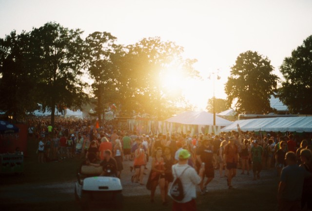 Many folks at sunset.