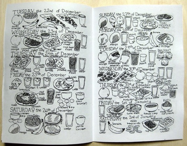 This awesome zine contains five months of the author’s meals—illustrated! (Via dethpsun) 