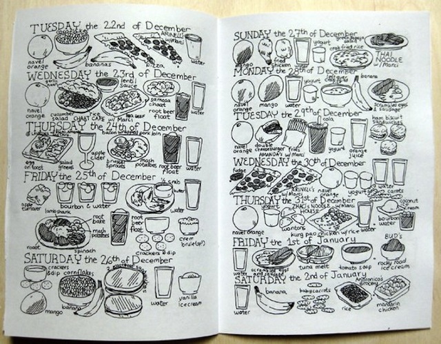 This awesome zine contains five months of the author’s meals—illustrated! (Via dethpsun)