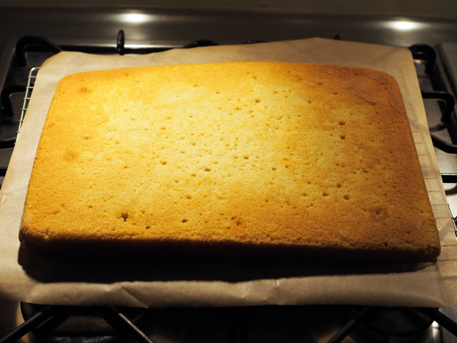 Our cake turned out slightly bubbly and uneven because we messed up the raising agents — we didn't have self-raising flour, so we used plain flour with baking powder and soda (by accident), so by the end of it we weren't 100% sure what went in it. BUT it goes to show that you can mess things up and still make delicious cake.