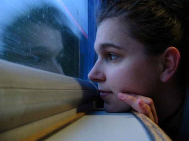 Me, on a train from Paris to Munich. Photo by Renée, that loveliest of lovelies with whom I traveled.