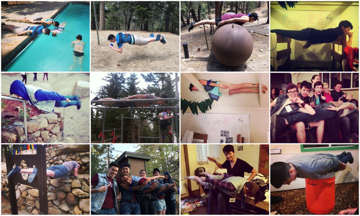 Campers from the "Outsider" cabin planking at A-Camp May 2014