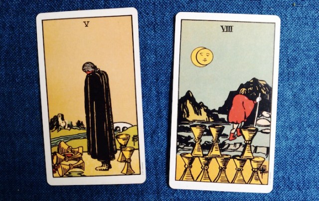 Five and Eight of Cups from the Rider-Waite-Smith Tarot
