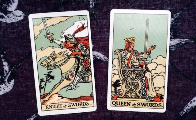 The Knight and Queen of Swords from the Rider-Waite-Smith Tarot