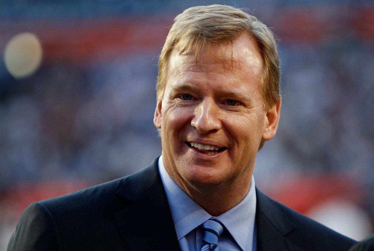 Roger Goodell shimmering with the glow of domestic violence prevention via Modvive