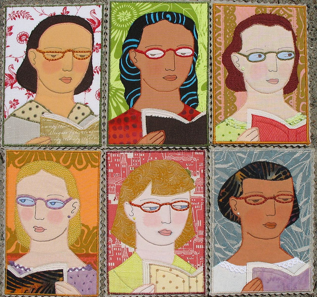 Postcard of women reading by Mimi Kirchner