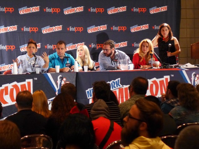 Eva Vega-Olds speaks at the 2014 New York Comic Con Pop Culture Anti-Bullying Coalition Panel.