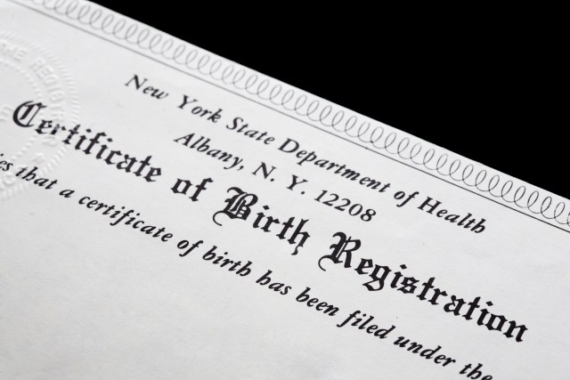 A New York State Certificate of Birth Registration