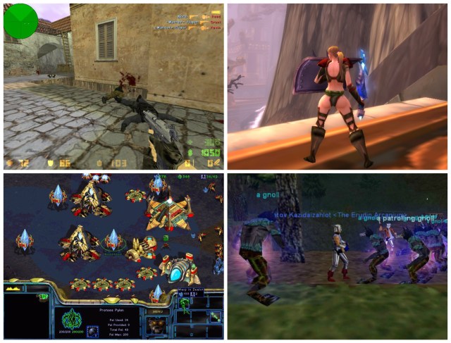 Old games: Counter Strike, World of Warcraft, Starcraft, Everquest.