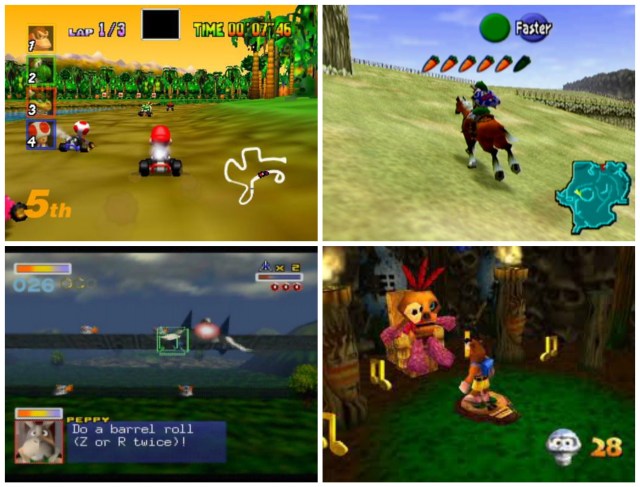 Old games: Mario Kart 64, Zelda: Ocarina of Time, StarFox, Banjo Kazooie.