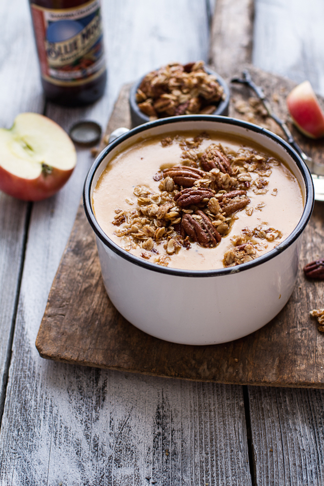 Brie and Cheddar Apple Beer Soup with Cinnamon Pecan Oat Crumble