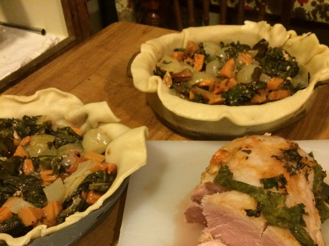 Pork collard green and persimmon pot pie